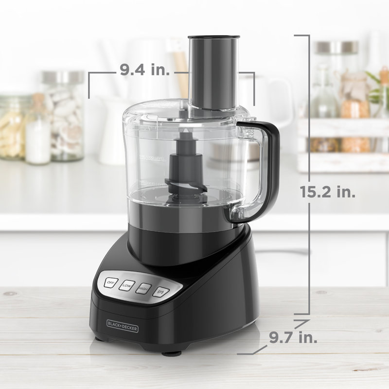 BLACK DECKER Vegetable Chopper Stainless Steel Blade 8 Cup Capacity 450W Power with Attachments to Grate Shred Slice Mince Grind and Puree